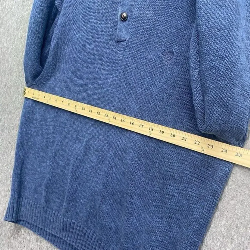 Chaps Men's 2XL Navy‎ Blue Leather Elbow Patches 1/4 Mock Neck Button Grandpa
